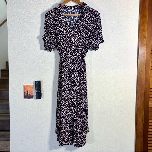 Chic Navy Blue, Pink and White Floral Midi Dress - Picture 1 of 7